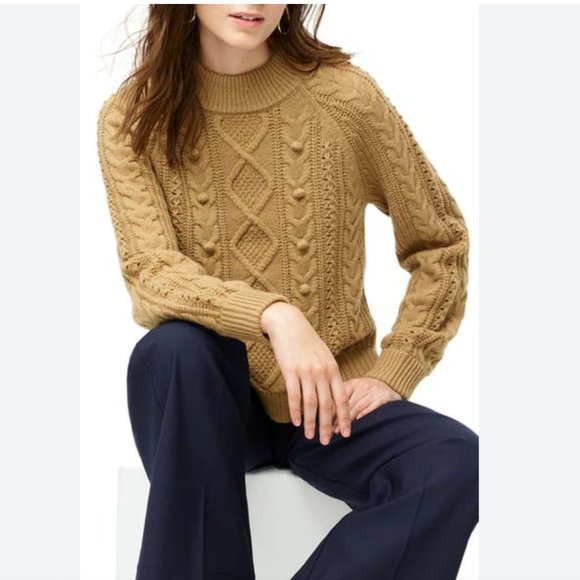 NWT J. Crew  Lambswool Blend Azra Pom Pom Cable Knit Sweater XL - Picture 3 of 6